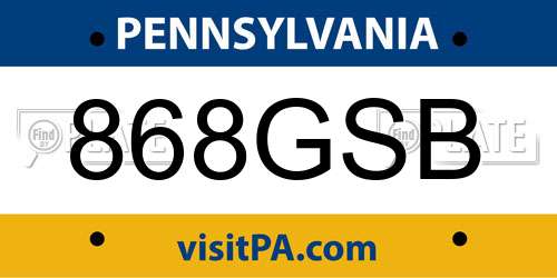 868GSB Pennsylvania License Plate