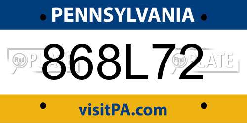 868L72 Pennsylvania License Plate