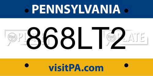868LT2 Pennsylvania License Plate