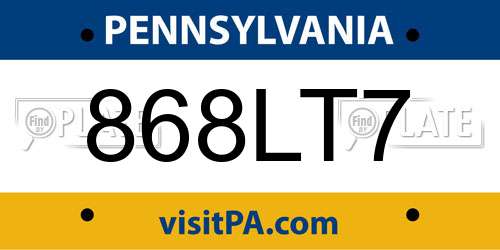 868LT7 Pennsylvania License Plate