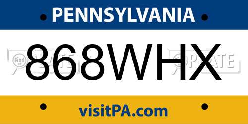 868WHX Pennsylvania License Plate