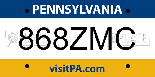 868ZMC Pennsylvania License Plate