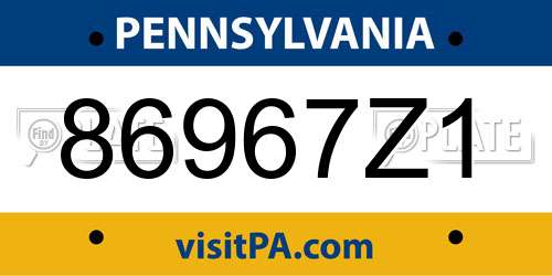 86967Z1 Pennsylvania License Plate