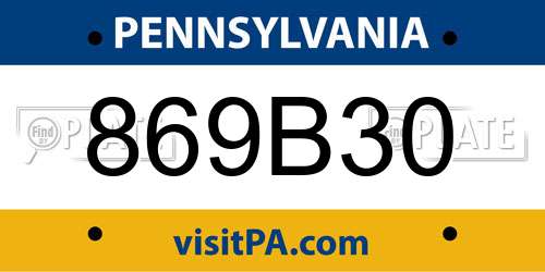 869B30 Pennsylvania License Plate