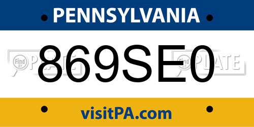 869SE0 Pennsylvania License Plate