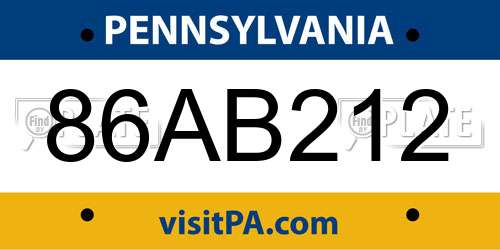 86AB212 Pennsylvania License Plate