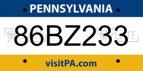 86BZ233 Pennsylvania License Plate