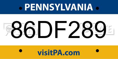 86DF289 Pennsylvania License Plate