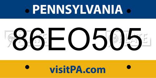 86EO505 Pennsylvania License Plate