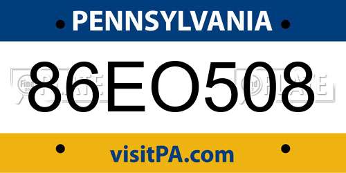 86EO508 Pennsylvania License Plate