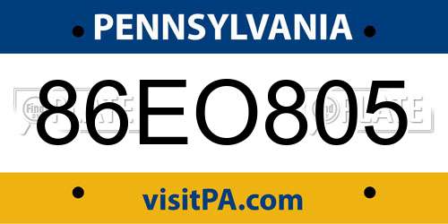 86EO805 Pennsylvania License Plate