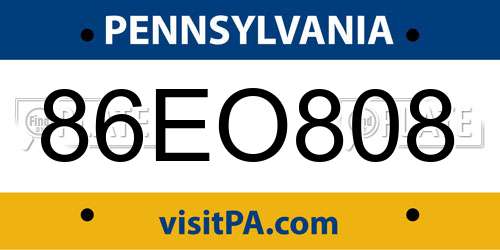 86EO808 Pennsylvania License Plate