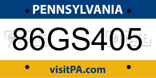 86GS405 Pennsylvania License Plate