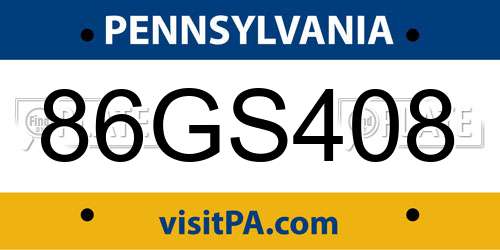 86GS408 Pennsylvania License Plate