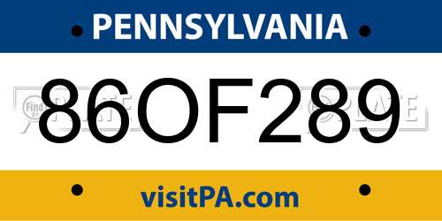 86OF289 Pennsylvania License Plate
