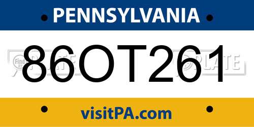 86OT261 Pennsylvania License Plate