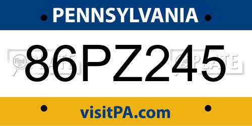 86PZ245 Pennsylvania License Plate