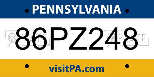 86PZ248 Pennsylvania License Plate