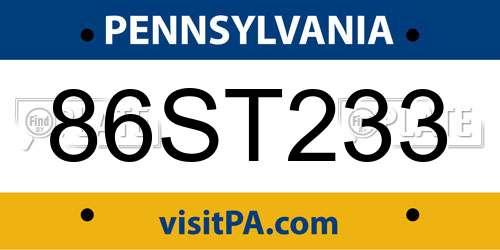 86ST233 Pennsylvania License Plate