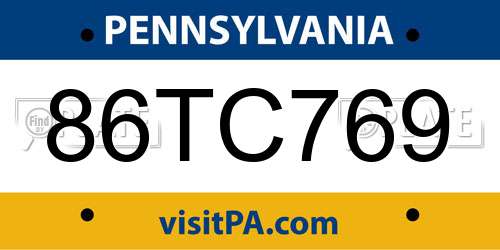 86TC769 Pennsylvania License Plate
