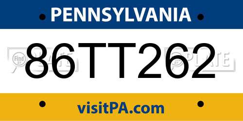 86TT262 Pennsylvania License Plate