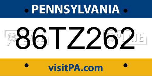 86TZ262 Pennsylvania License Plate
