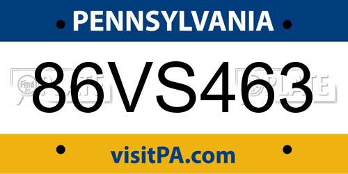 86VS463 Pennsylvania License Plate