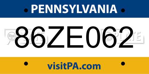 86ZE062 Pennsylvania License Plate