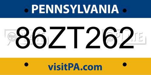 86ZT262 Pennsylvania License Plate