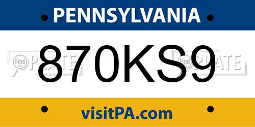 870KS9 Pennsylvania License Plate