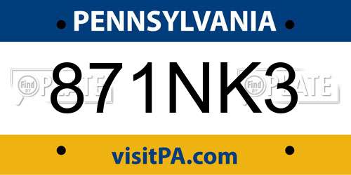 871NK3 Pennsylvania License Plate