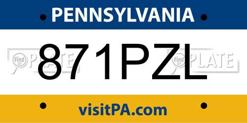 871PZL Pennsylvania License Plate