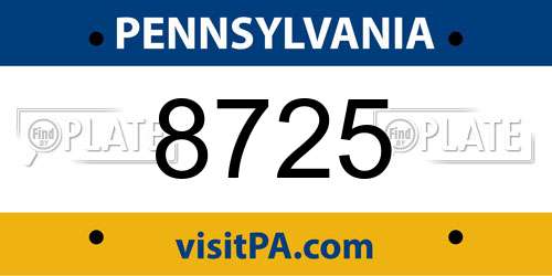 8725 Pennsylvania License Plate