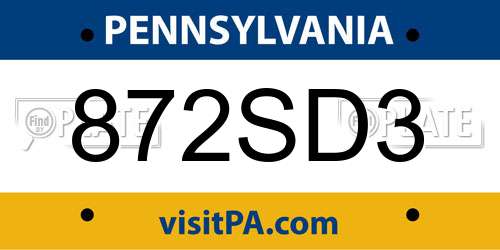 872SD3 Pennsylvania License Plate