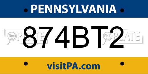 874BT2 Pennsylvania License Plate