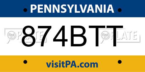 874BTT Pennsylvania License Plate