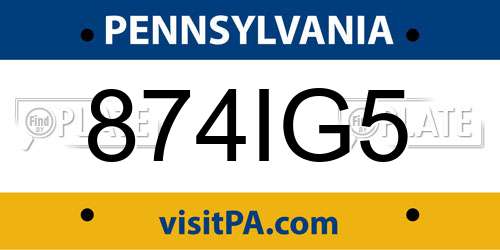 874IG5 Pennsylvania License Plate