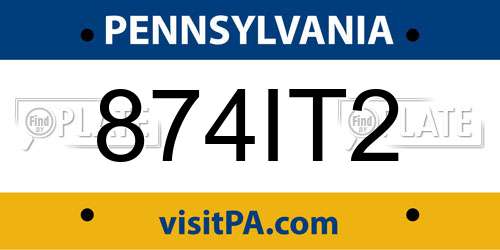 874IT2 Pennsylvania License Plate
