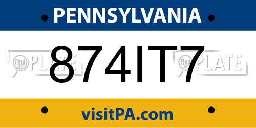 874IT7 Pennsylvania License Plate