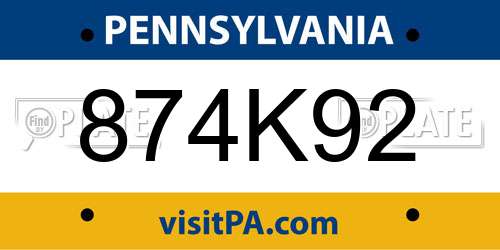 874K92 Pennsylvania License Plate