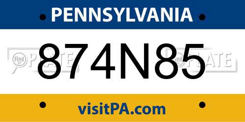 874N85 Pennsylvania License Plate