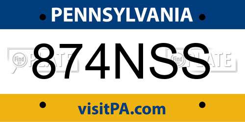 874NSS Pennsylvania License Plate