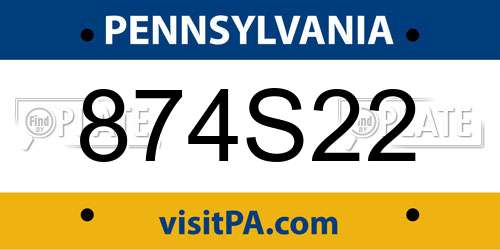 874S22 Pennsylvania License Plate