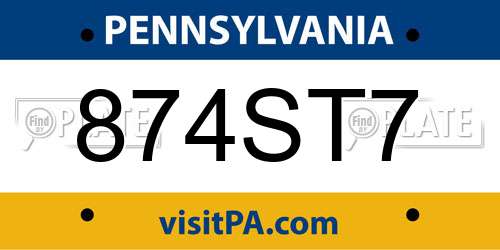 874ST7 Pennsylvania License Plate