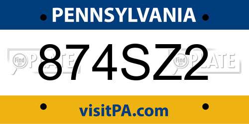 874SZ2 Pennsylvania License Plate