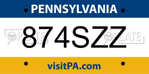 874SZZ Pennsylvania License Plate
