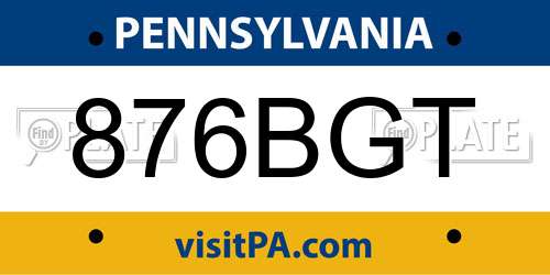 876BGT Pennsylvania License Plate