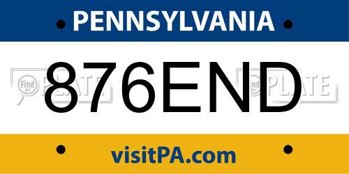 876END Pennsylvania License Plate