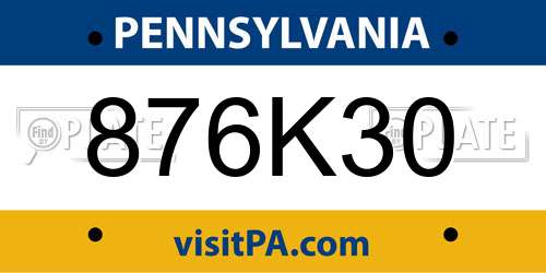 876K30 Pennsylvania License Plate