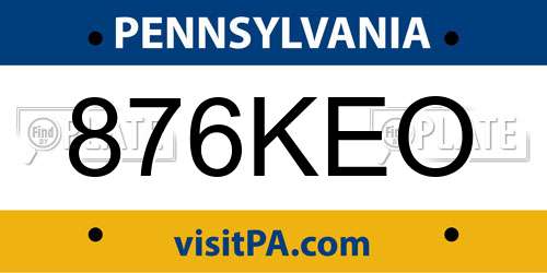 876KEO Pennsylvania License Plate